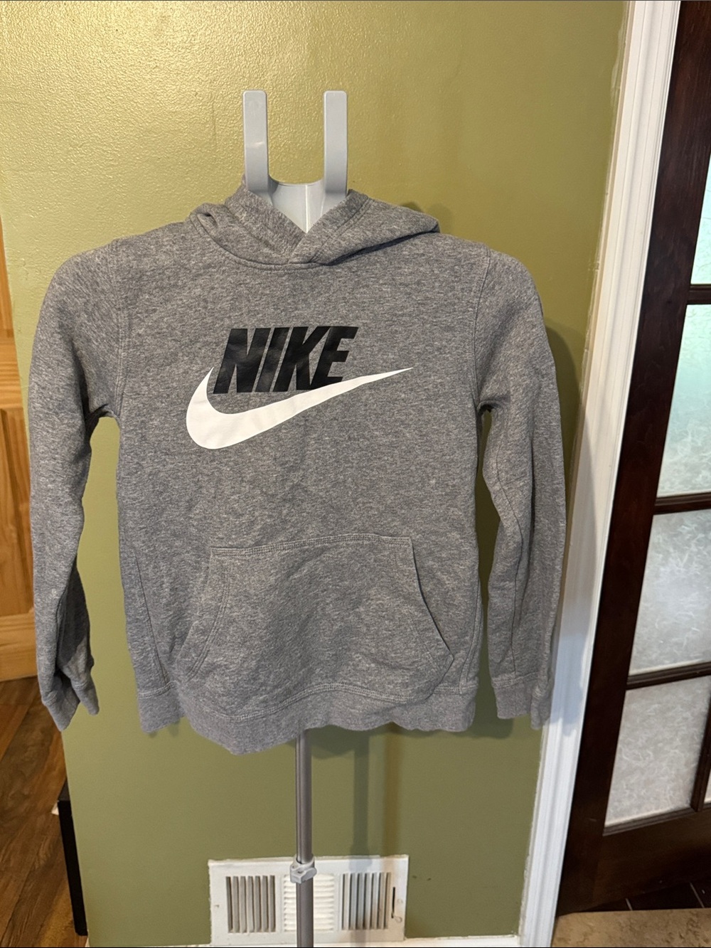Nike Gray Heather Pullover Hoodie with Black and White Logo